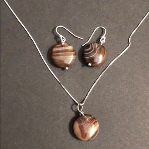 Striped Brown agate necklace and earrings set